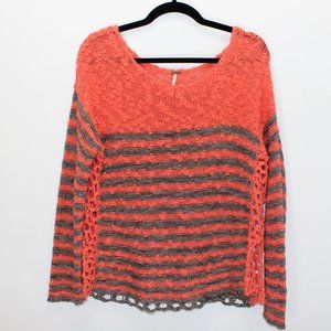 FREE PEOPLE Striped Coral and Taupe Sweater